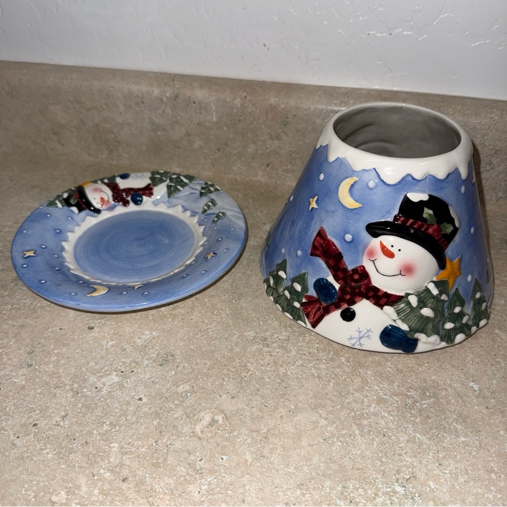 Snowman Candle Holder and Plate Set